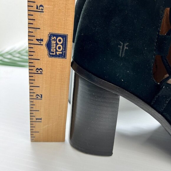 Frye Amy Side Ghillie Black Suede Leather Open Toe Ankle Boots Size 9M NWB - Picture 11 of 13